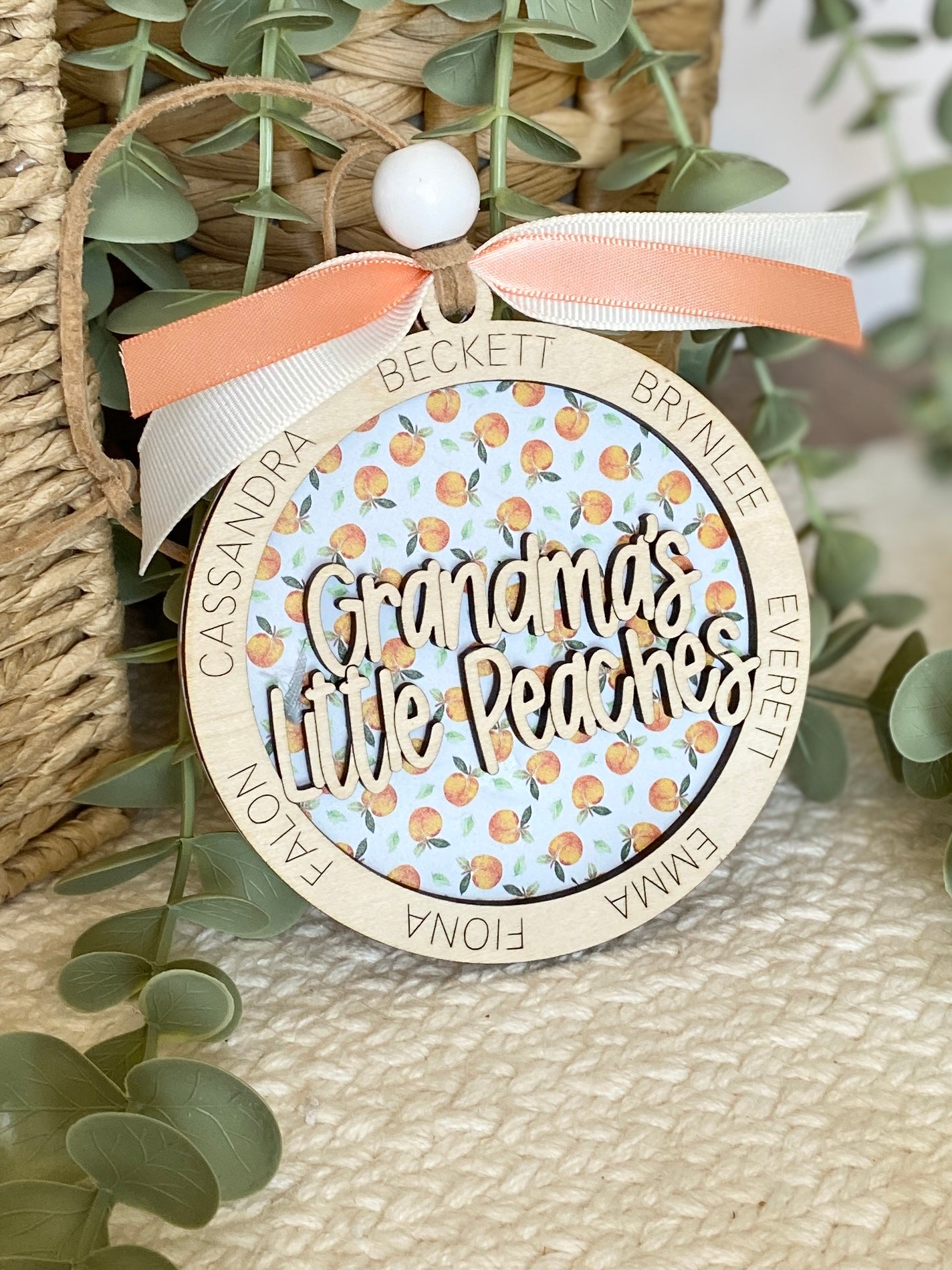 Personalized Grandma’s Little Peaches Ornament | Custom Grandma Gift | Wood & Acrylic Keepsake