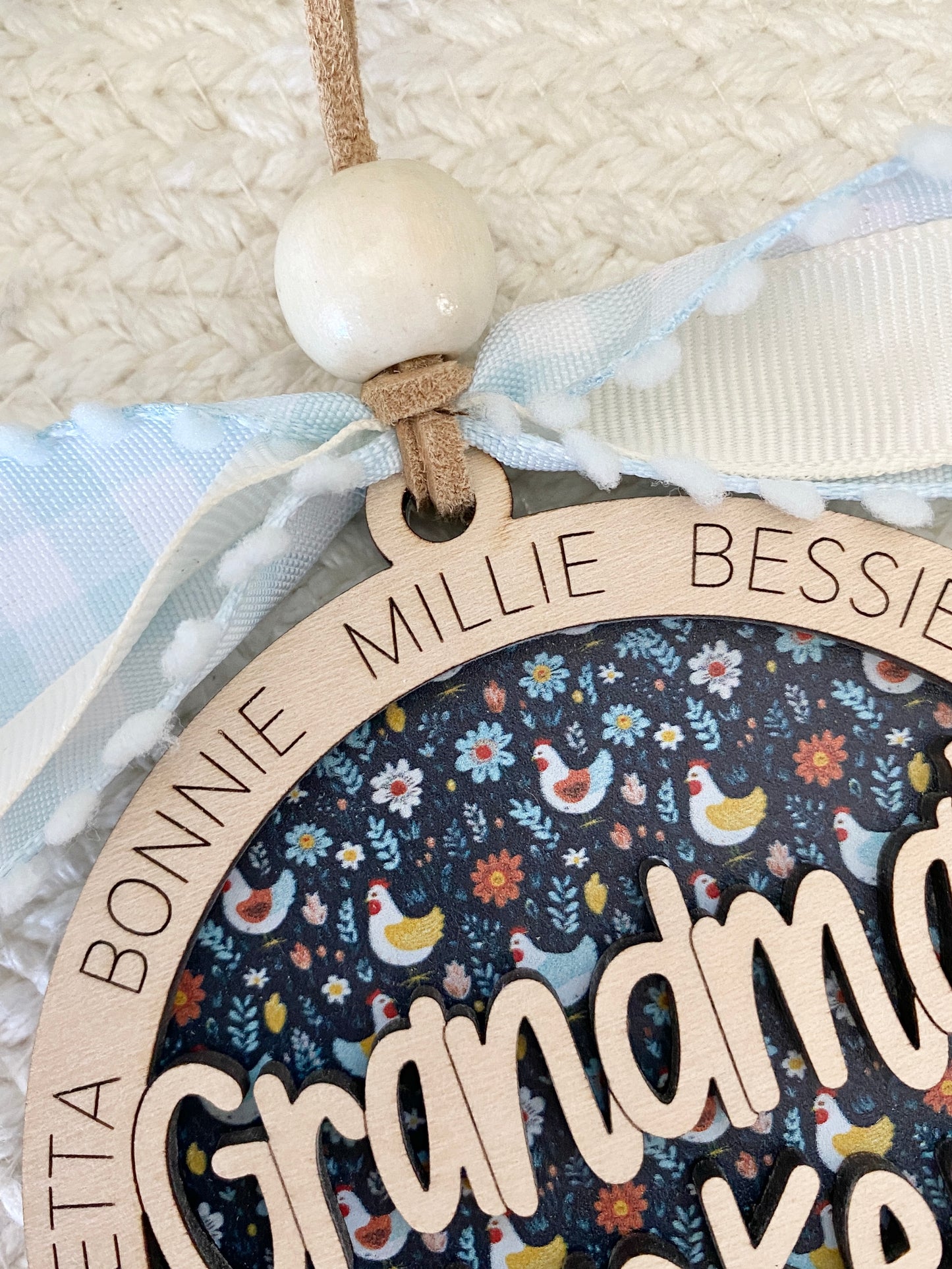 Personalized Mom or Grandma’s Chickens Ornament | Custom Chicken Lover Gift | Wood & Acrylic Keepsake