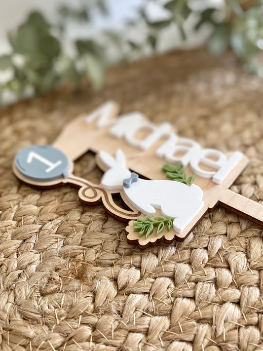 Personalized Bunny Birthday Cake Topper – Custom Name & Age Keepsake (Any Number)