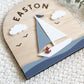 Personalized Sailboat Name Sign | Nautical Nursery Decor | Custom Wooden Baby Name Sign | Coastal Baby Room Wall Decor