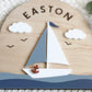 Personalized Sailboat Name Sign | Nautical Nursery Decor | Custom Wooden Baby Name Sign | Coastal Baby Room Wall Decor
