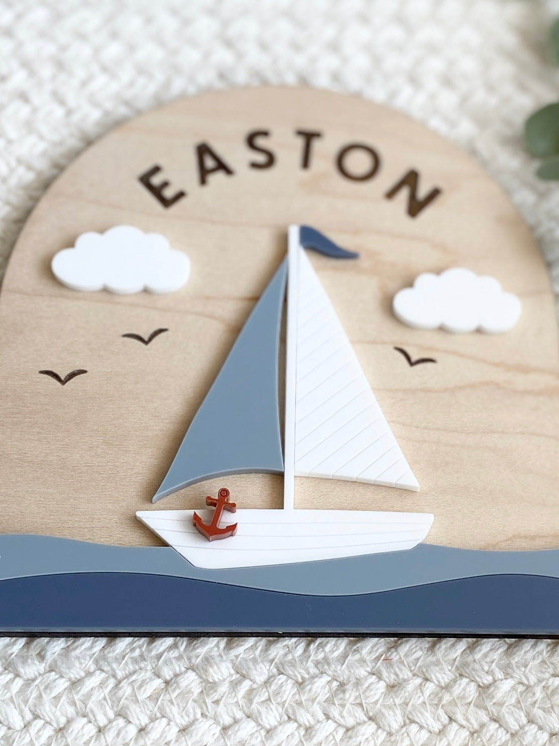 Personalized Sailboat Name Sign | Nautical Nursery Decor | Custom Wooden Baby Name Sign | Coastal Baby Room Wall Decor