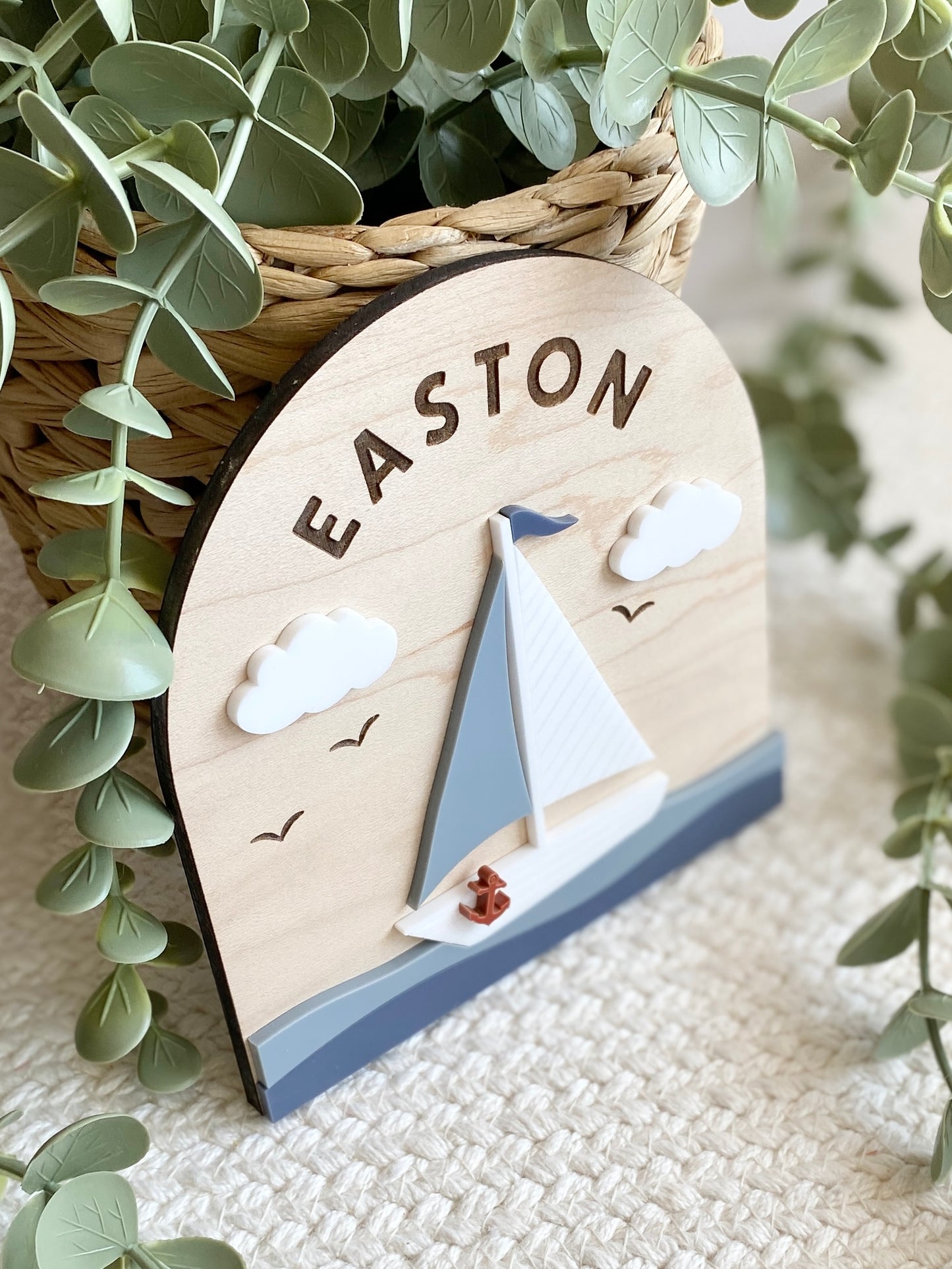 Personalized Sailboat Name Sign | Nautical Nursery Decor | Custom Wooden Baby Name Sign | Coastal Baby Room Wall Decor