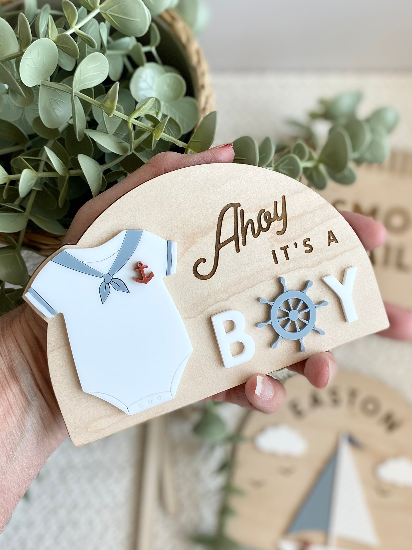Ahoy It’s a Boy Sign | Nautical Baby Shower Decor | Sailor Gender Reveal Sign | Baby Boy Nursery Decor