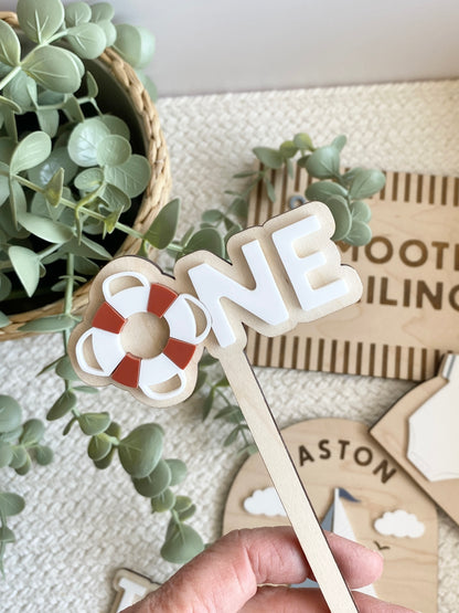 Nautical First Birthday Cake Topper | ONE or TWO Sailor Birthday Cake Topper | Boat Theme Birthday Decor
