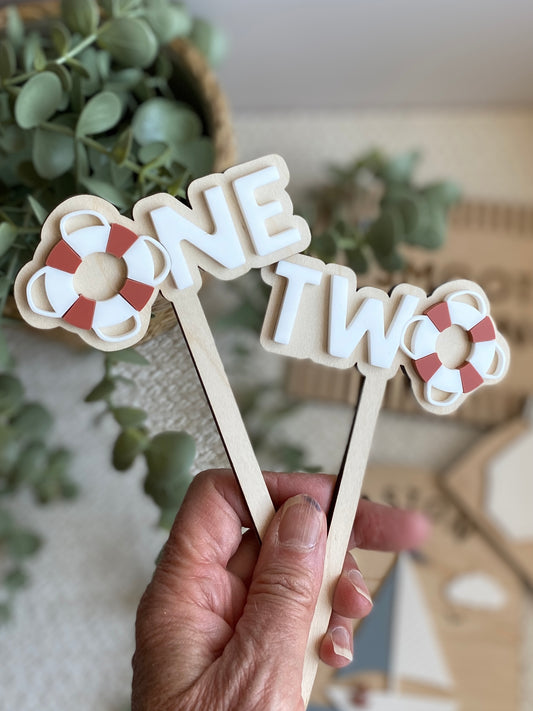 Nautical First Birthday Cake Topper | ONE or TWO Sailor Birthday Cake Topper | Boat Theme Birthday Decor