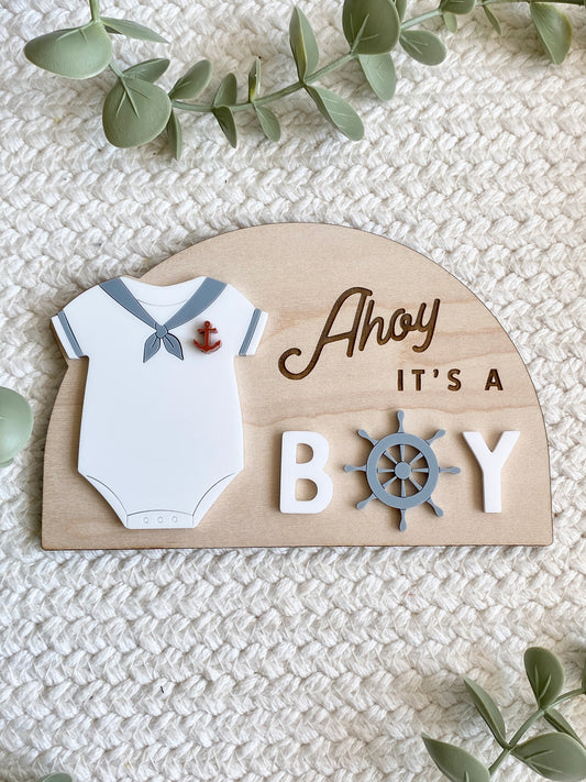 Ahoy It’s a Boy Sign | Nautical Baby Shower Decor | Sailor Gender Reveal Sign | Baby Boy Nursery Decor