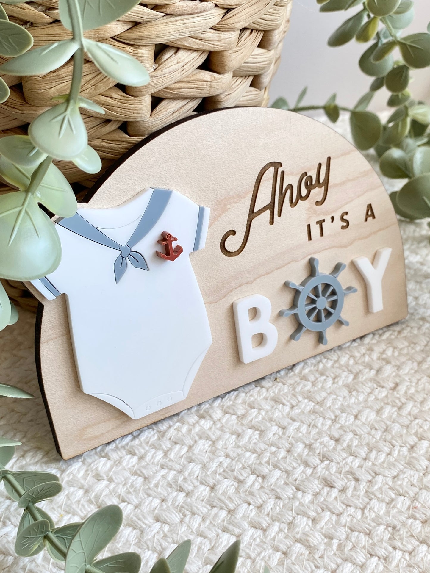 Ahoy It’s a Boy Sign | Nautical Baby Shower Decor | Sailor Gender Reveal Sign | Baby Boy Nursery Decor