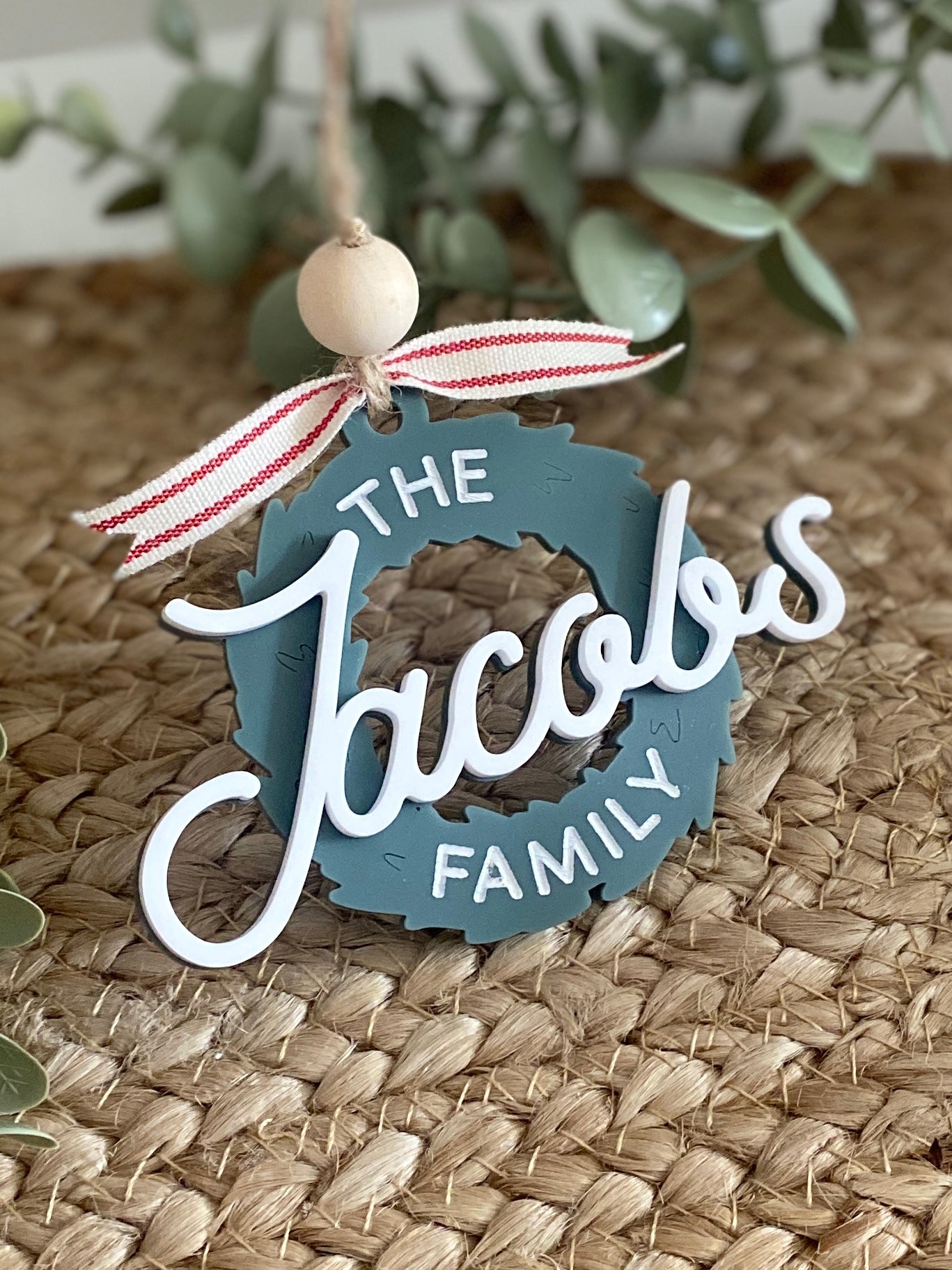 Retro Family Christmas Wreath Ornament
