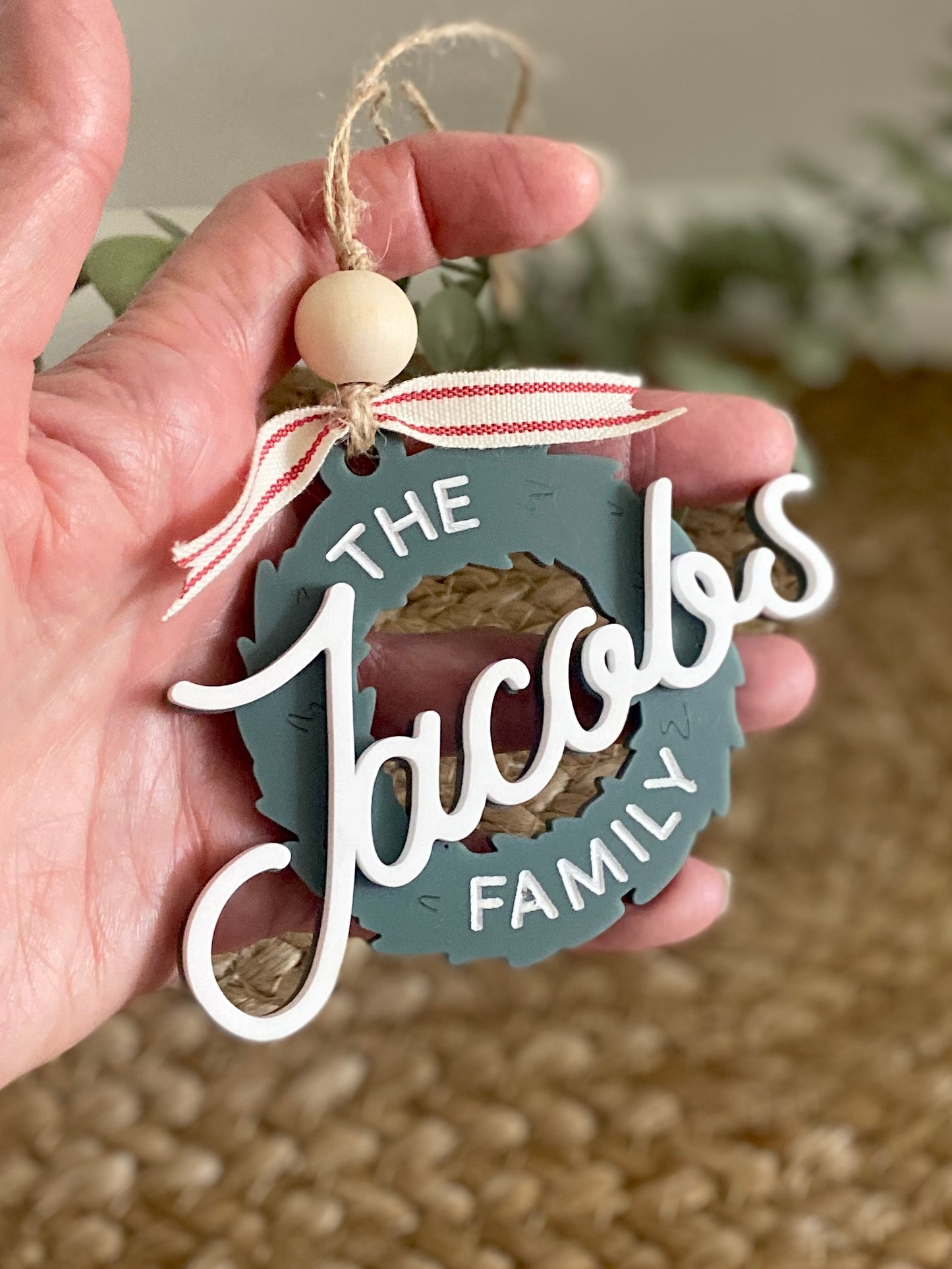 Retro Family Christmas Wreath Ornament