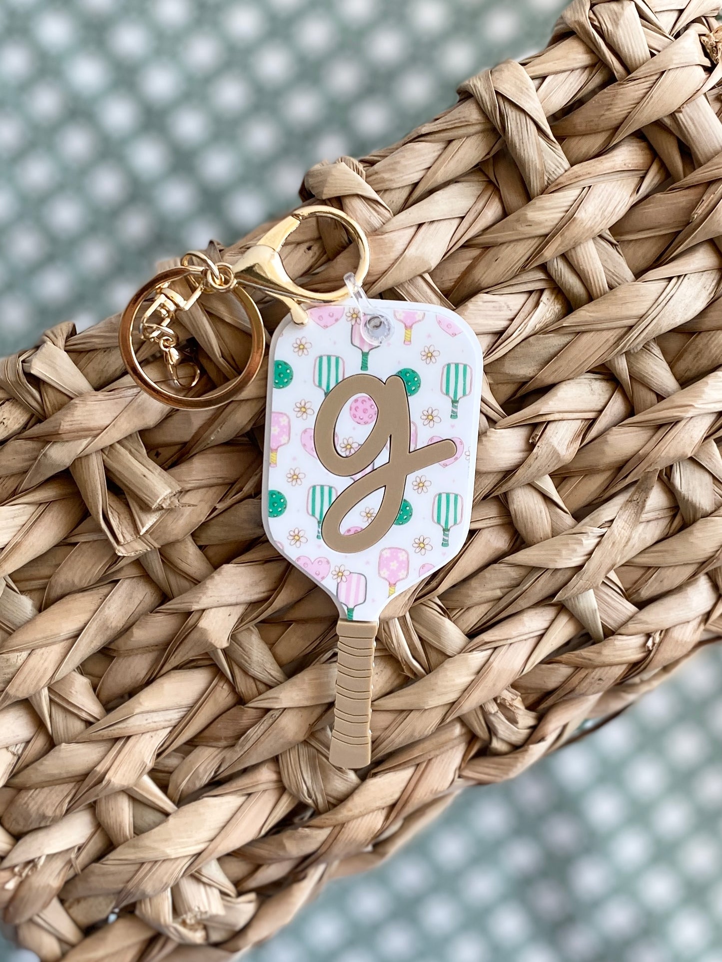 Personalized Pickleball Bag Charm | Custom Initial Keychain | Cute Pickleball Gift for Girls, Teams & Players