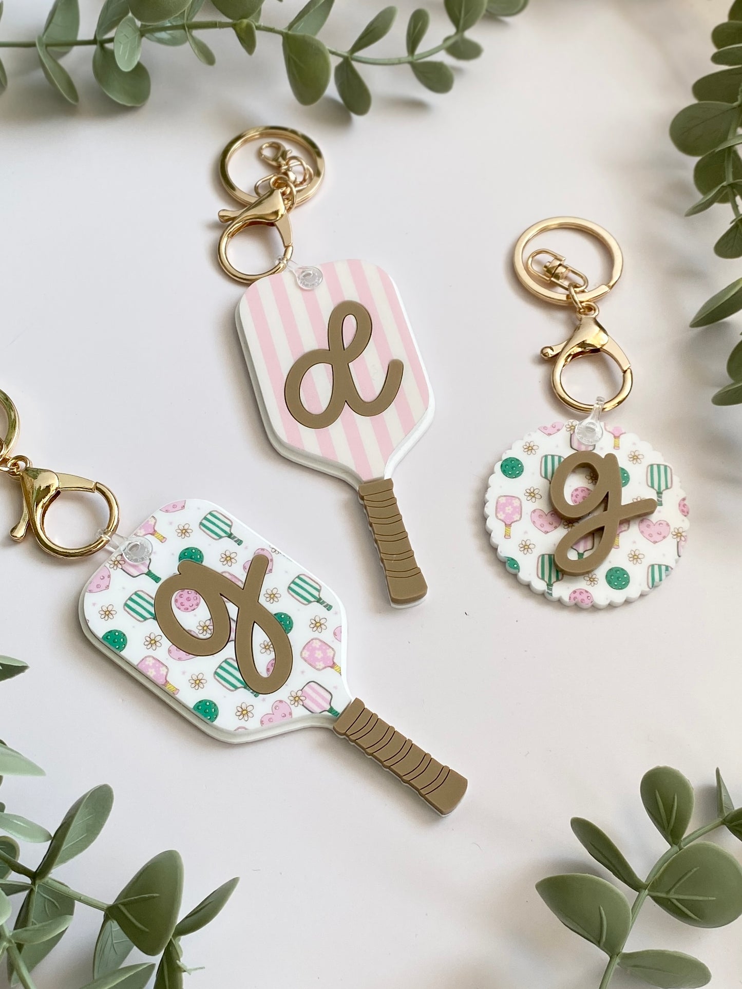 Personalized Pickleball Bag Charm | Custom Initial Keychain | Cute Pickleball Gift for Girls, Teams & Players