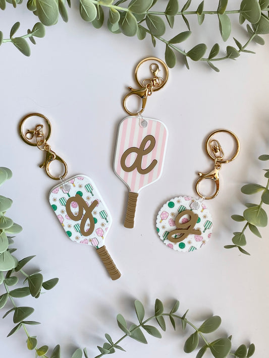 Personalized Pickleball Bag Charm | Custom Initial Keychain | Cute Pickleball Gift for Girls, Teams & Players