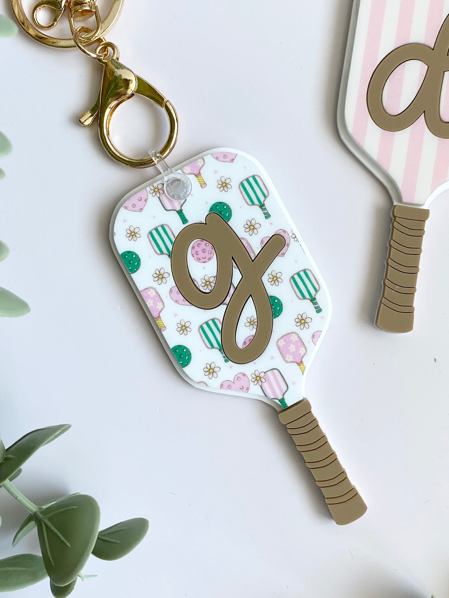 Personalized Pickleball Bag Charm | Custom Initial Keychain | Cute Pickleball Gift for Girls, Teams & Players