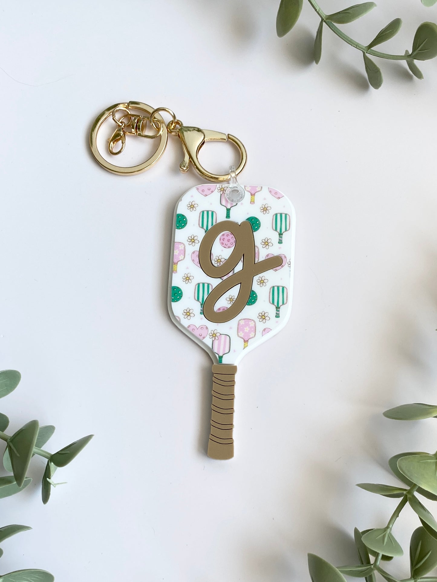 Personalized Pickleball Bag Charm | Custom Initial Keychain | Cute Pickleball Gift for Girls, Teams & Players
