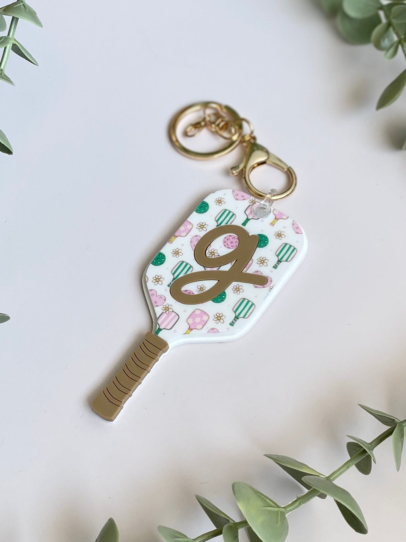 Personalized Pickleball Bag Charm | Custom Initial Keychain | Cute Pickleball Gift for Girls, Teams & Players