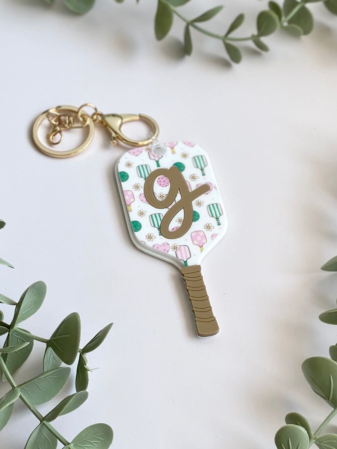 Personalized Pickleball Bag Charm | Custom Initial Keychain | Cute Pickleball Gift for Girls, Teams & Players