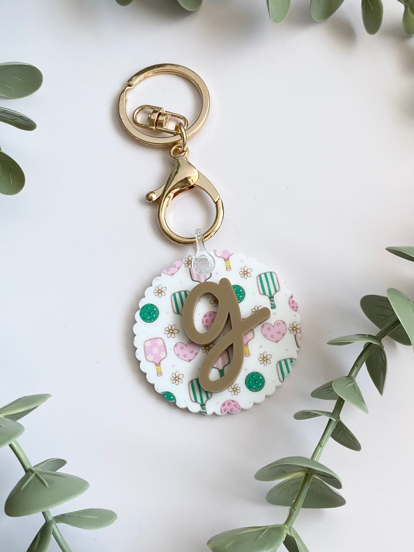 Personalized Pickleball Bag Charm | Custom Initial Keychain | Cute Pickleball Gift for Girls, Teams & Players