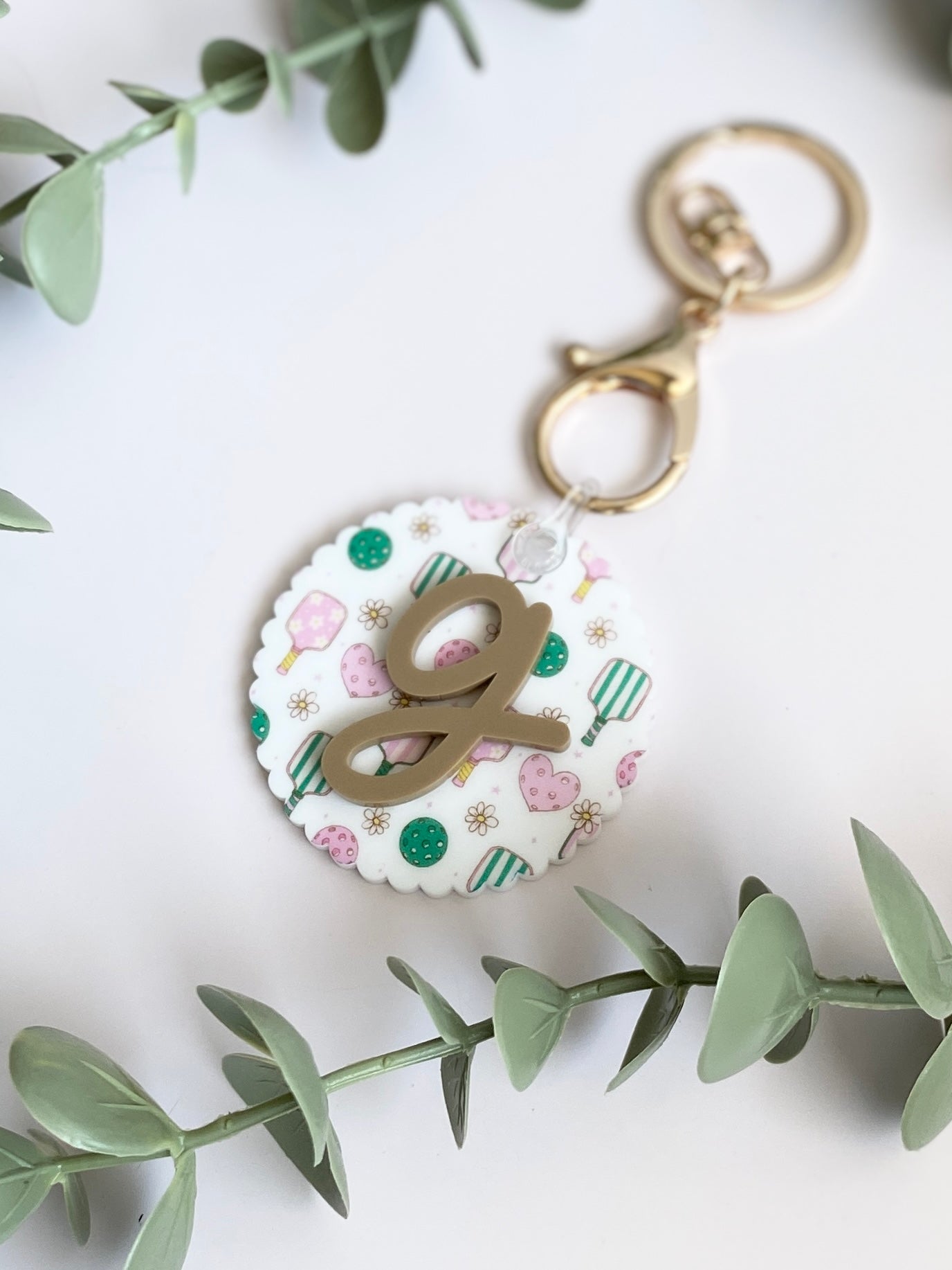 Personalized Pickleball Bag Charm | Custom Initial Keychain | Cute Pickleball Gift for Girls, Teams & Players