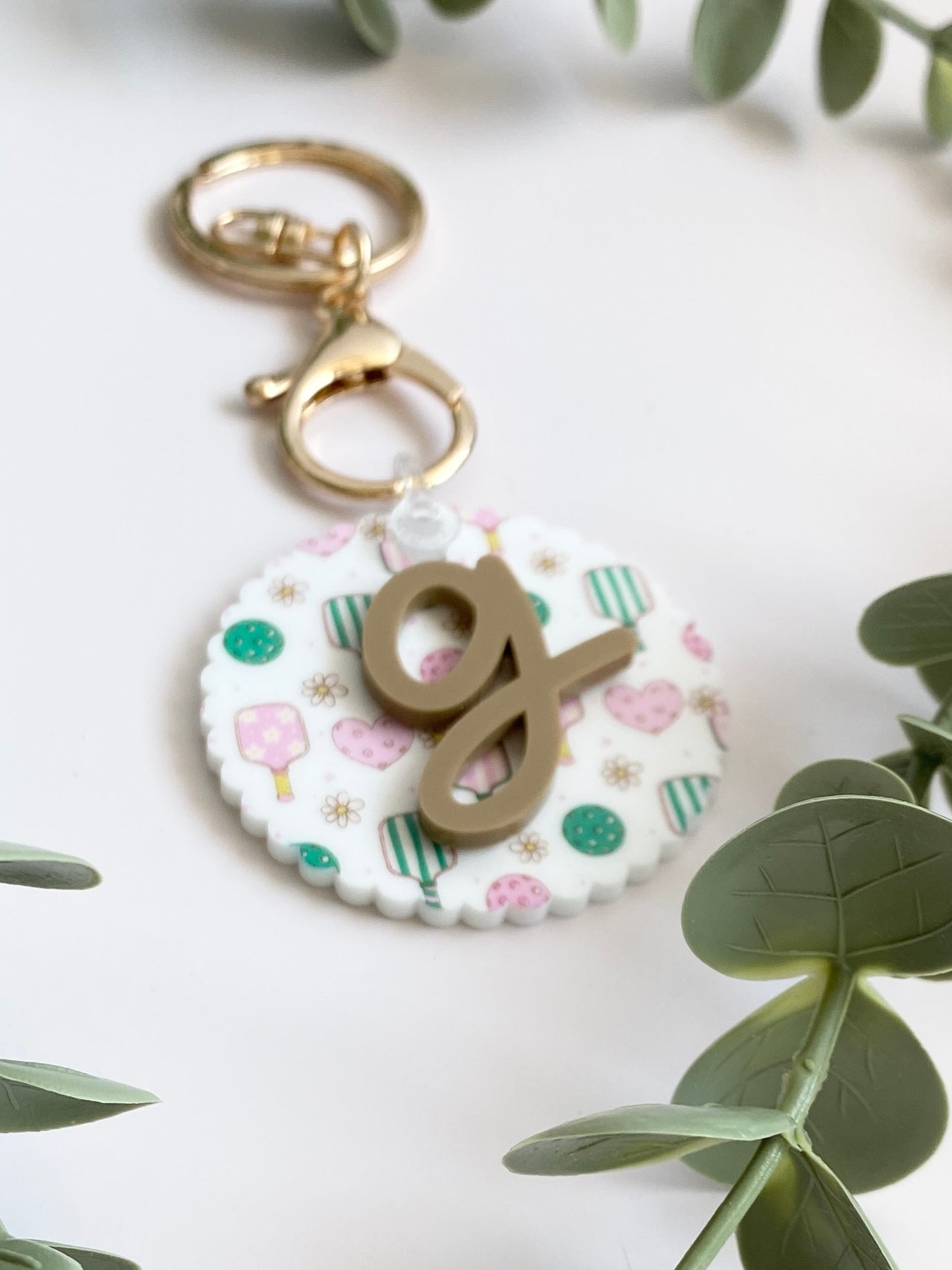 Personalized Pickleball Bag Charm | Custom Initial Keychain | Cute Pickleball Gift for Girls, Teams & Players