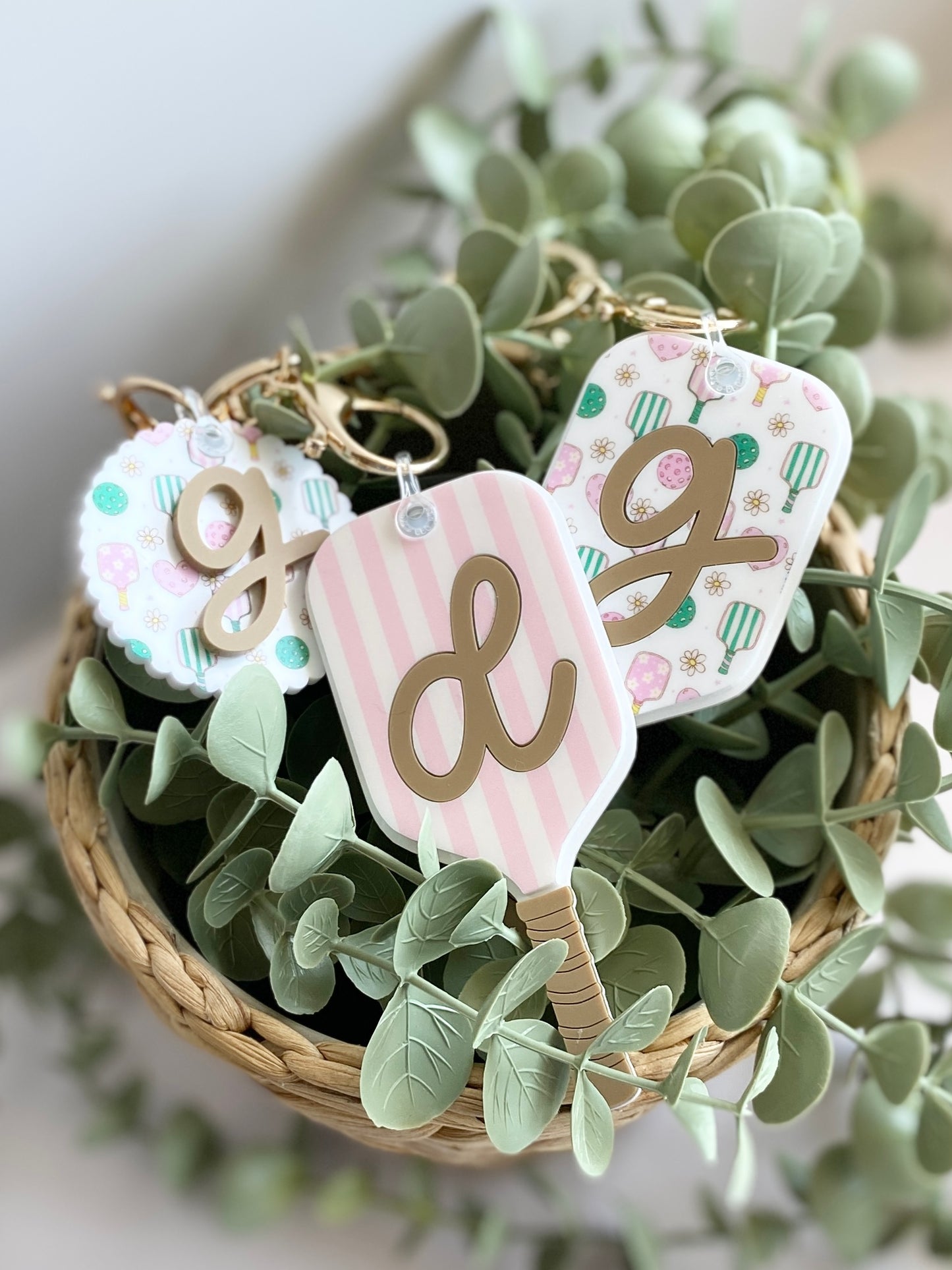 Personalized Pickleball Bag Charm | Custom Initial Keychain | Cute Pickleball Gift for Girls, Teams & Players
