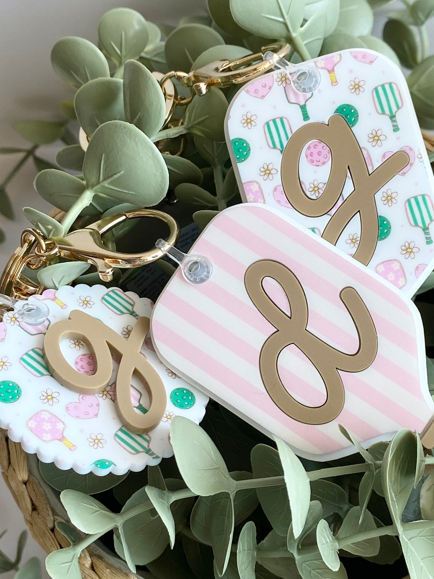 Personalized Pickleball Bag Charm | Custom Initial Keychain | Cute Pickleball Gift for Girls, Teams & Players