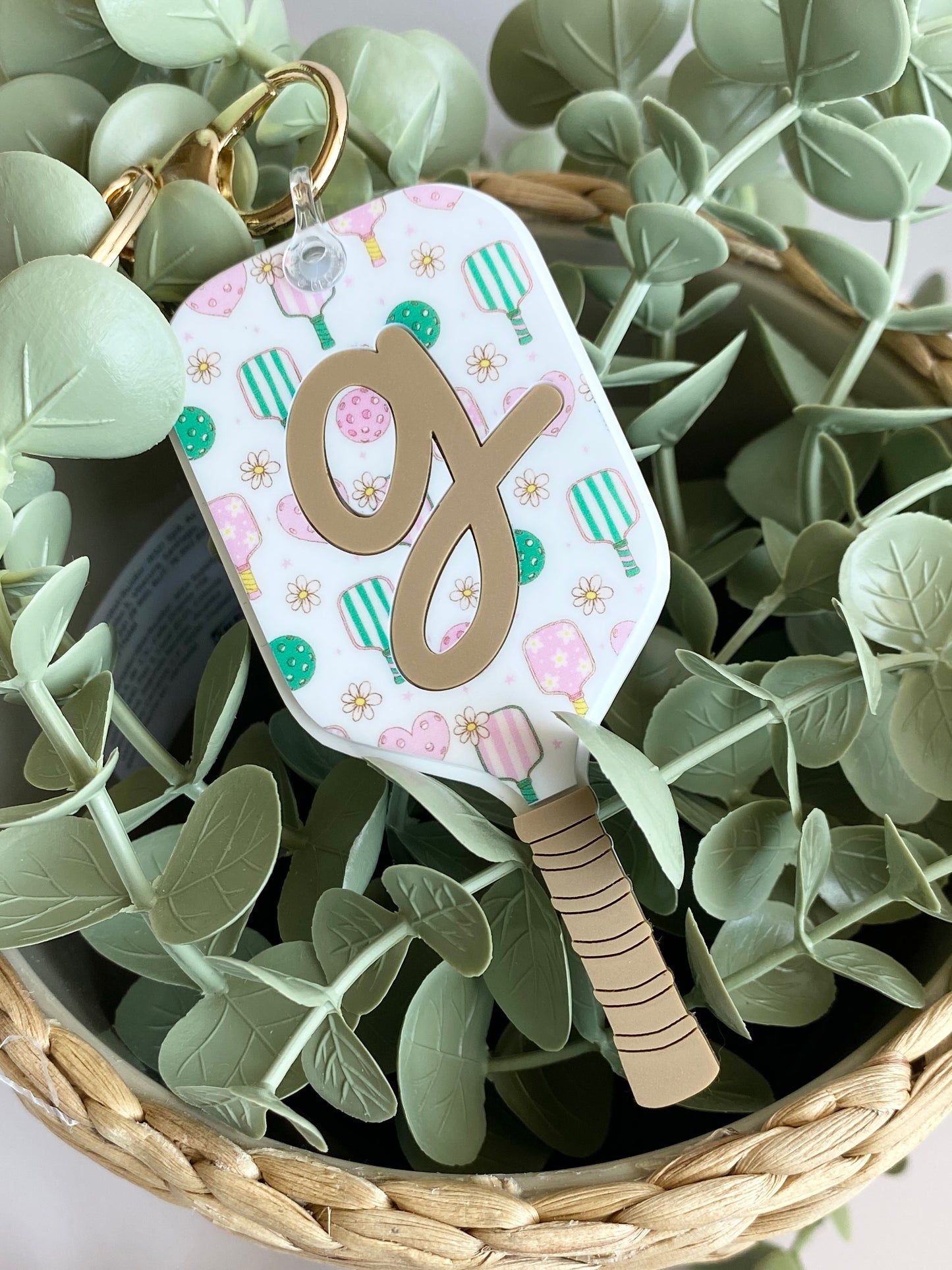 Personalized Pickleball Bag Charm | Custom Initial Keychain | Cute Pickleball Gift for Girls, Teams & Players