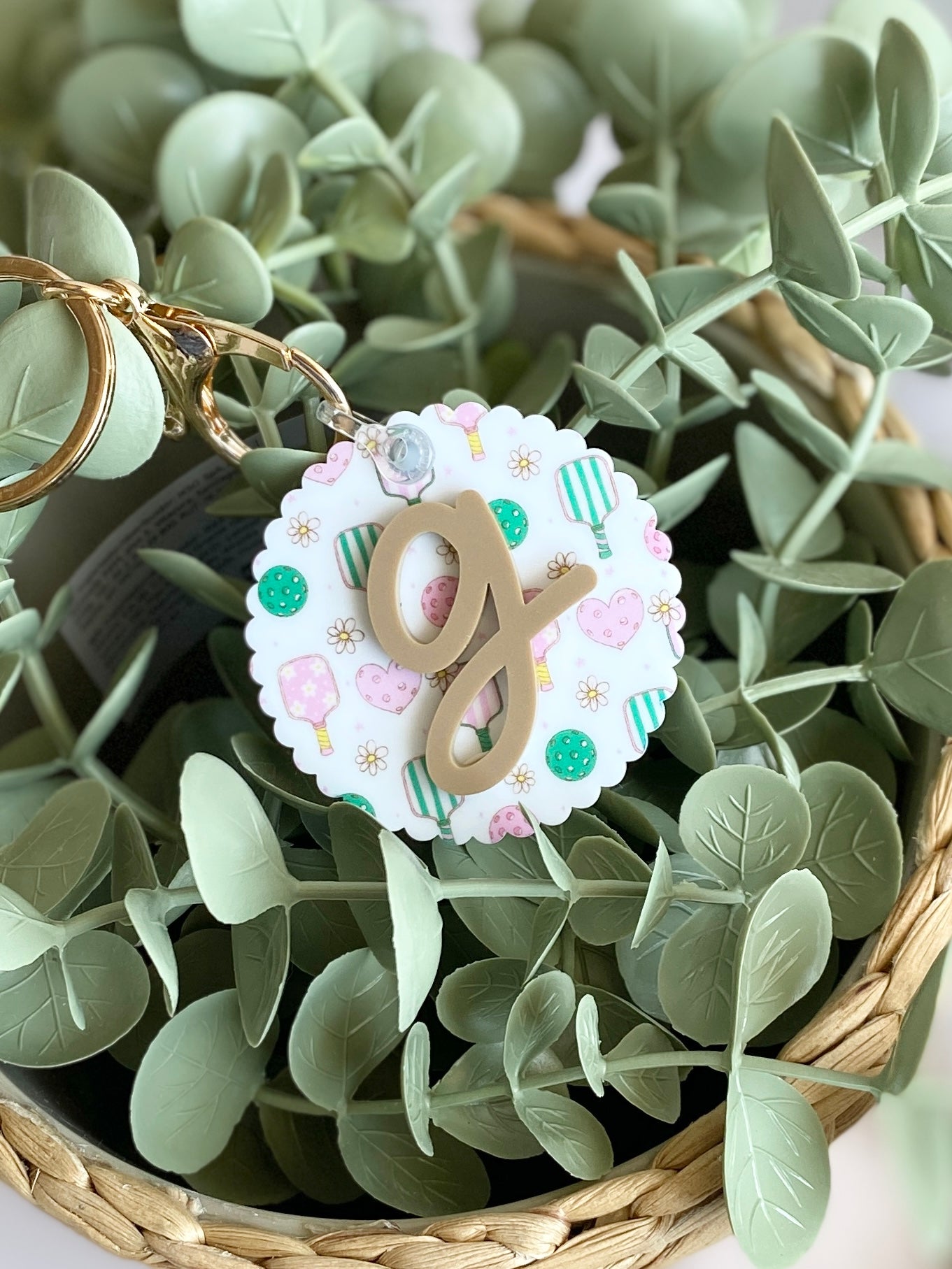 Personalized Pickleball Bag Charm | Custom Initial Keychain | Cute Pickleball Gift for Girls, Teams & Players