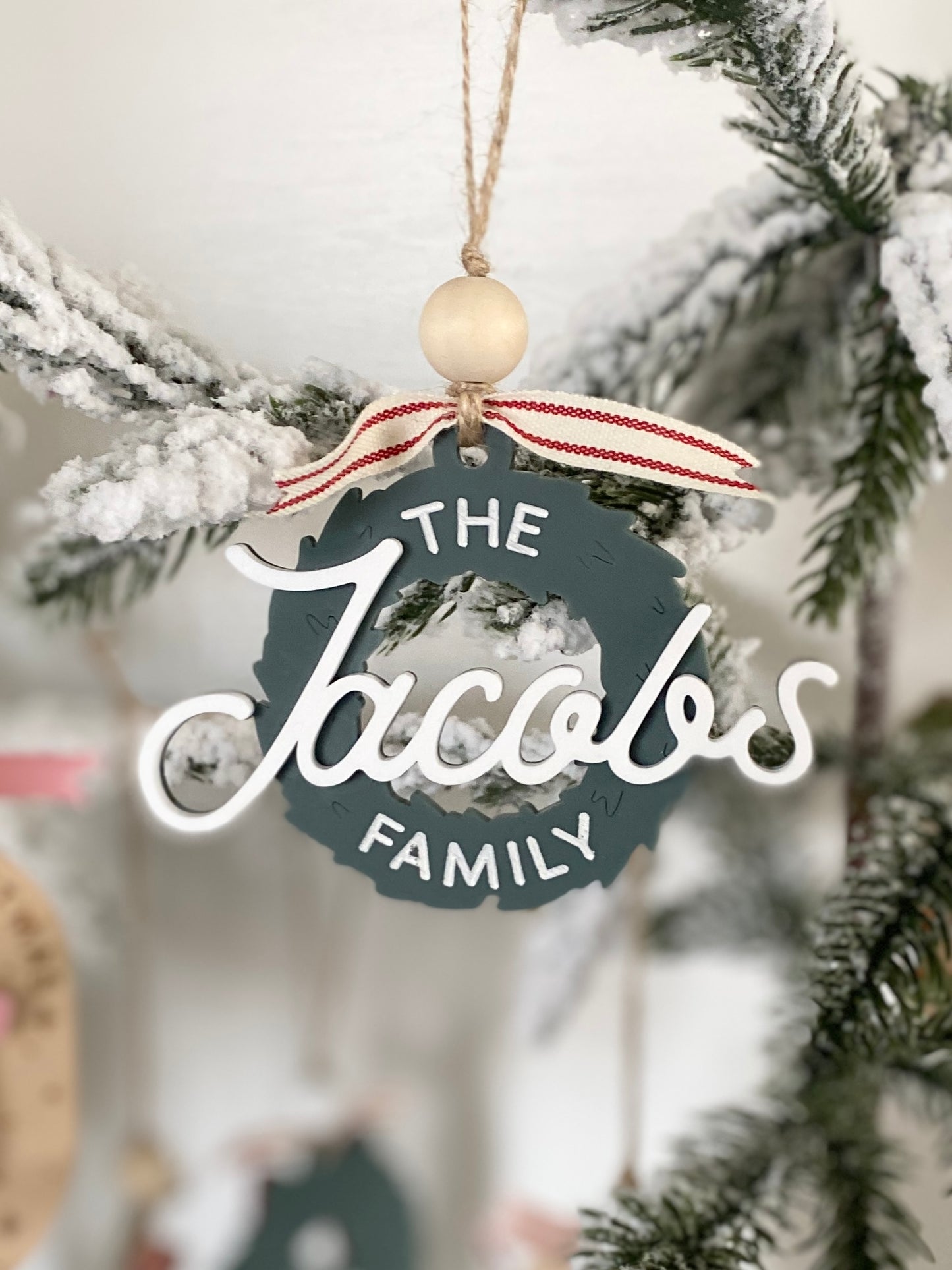 Retro Family Christmas Wreath Ornament