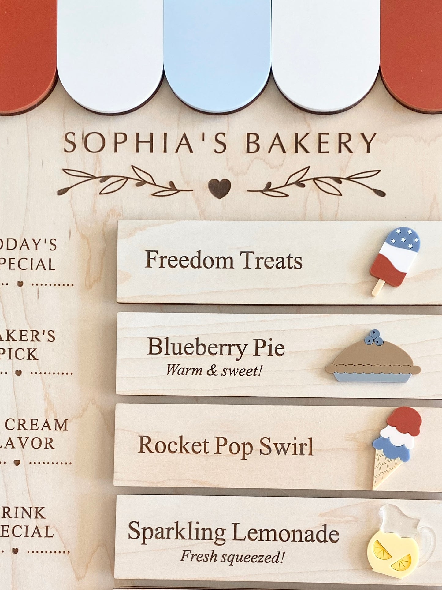 Patriotic Bakery Menu Play Board Expansion Pack  | Interchangeable Bakery Board Add-On | 4th of July Pretend Play Collection