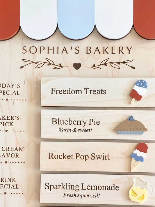 Patriotic Bakery Menu Play Board Expansion Pack  | Interchangeable Bakery Board Add-On | 4th of July Pretend Play Collection