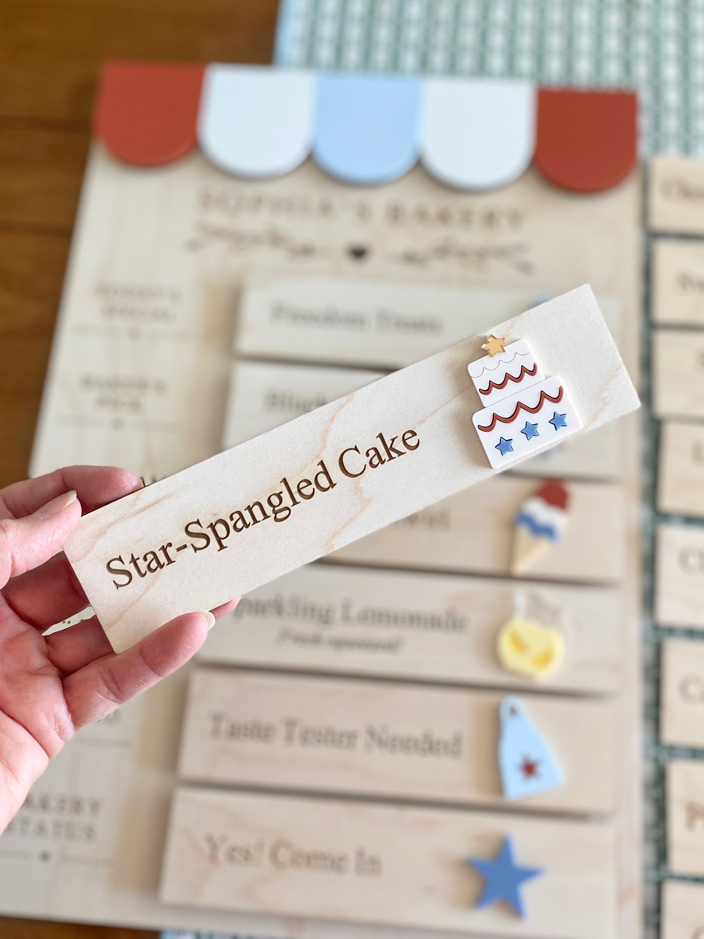 Patriotic Bakery Menu Play Board Expansion Pack  | Interchangeable Bakery Board Add-On | 4th of July Pretend Play Collection