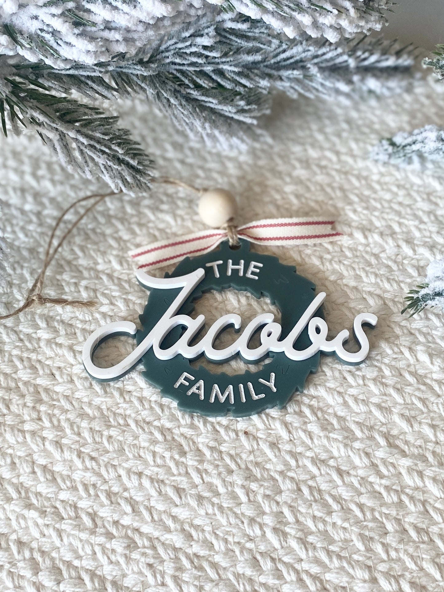 Retro Family Christmas Wreath Ornament