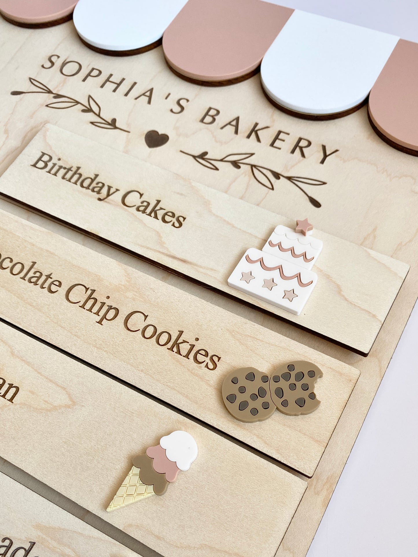Interchangeable Bakery Play Menu Board - Starter Set| Pretend Play Bakery | Play Kitchen Decor | Personalized Playroom Sign | Montessori Inspired