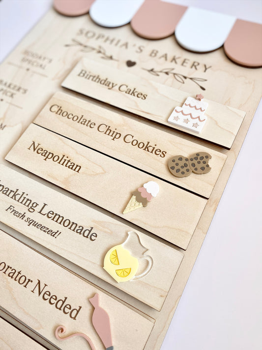 Interchangeable Bakery Play Menu Board - Starter Set| Pretend Play Bakery | Play Kitchen Decor | Personalized Playroom Sign | Montessori Inspired