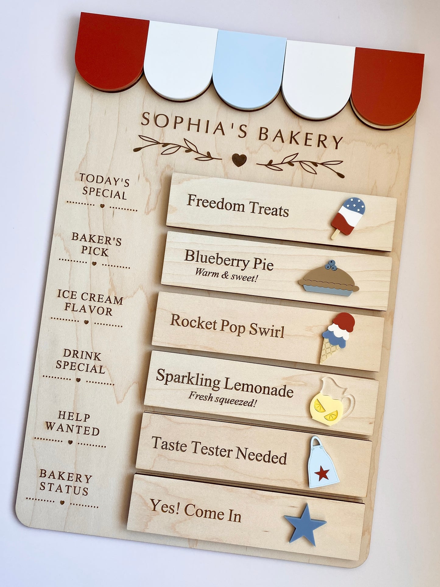 Patriotic Bakery Menu Play Board Expansion Pack  | Interchangeable Bakery Board Add-On | 4th of July Pretend Play Collection