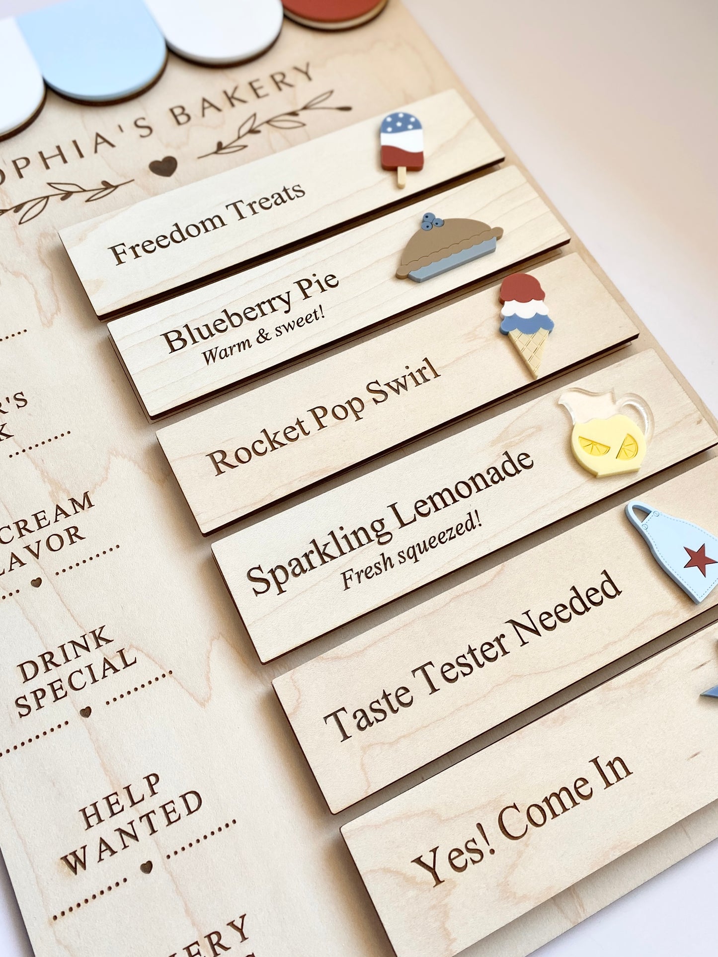 Patriotic Bakery Menu Play Board Expansion Pack  | Interchangeable Bakery Board Add-On | 4th of July Pretend Play Collection