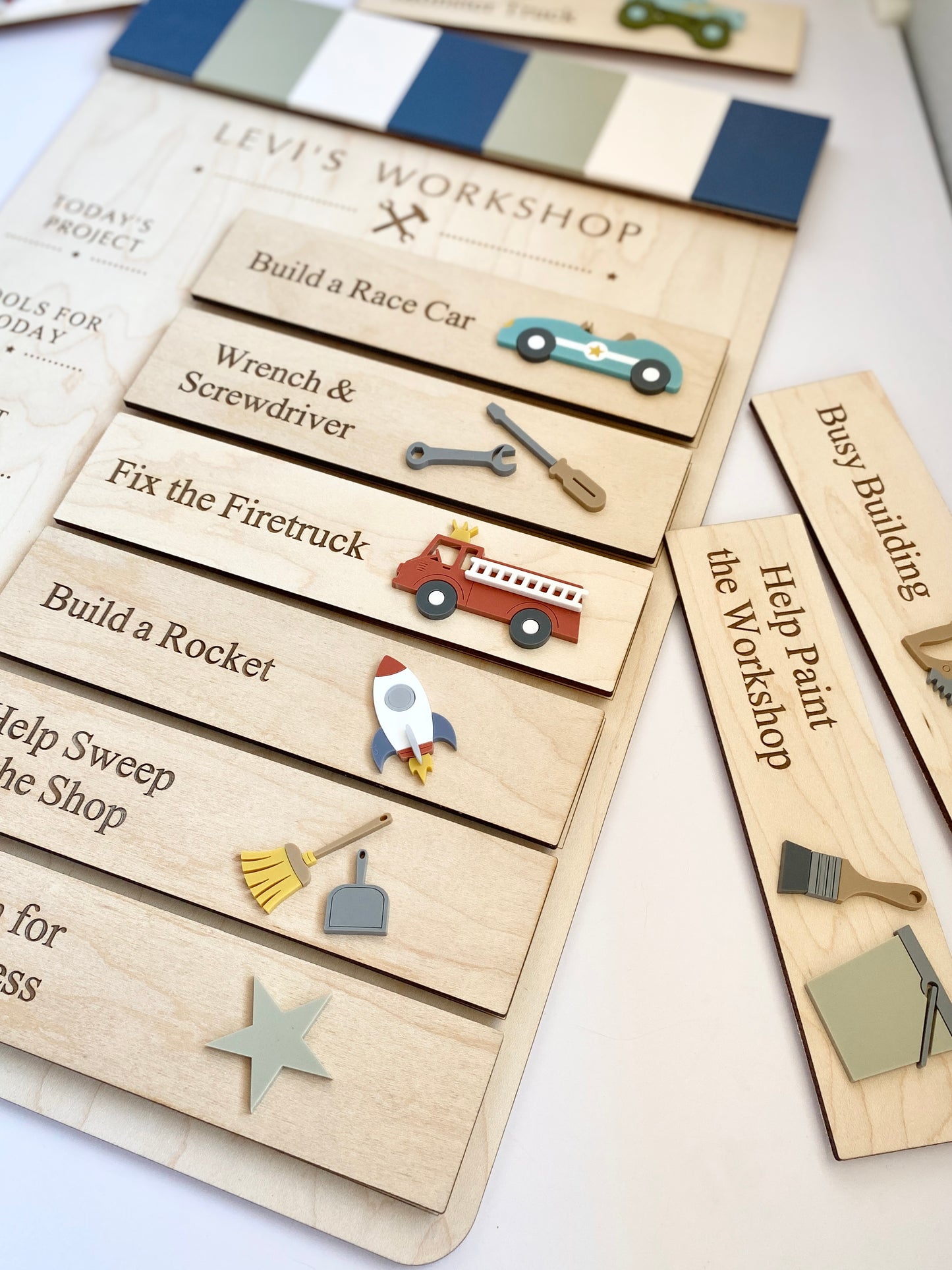 Workshop Play Board | Montessori Inspired | Construction Playroom Decor | Interchangeable Activity Board |  Pretend Play Workshop