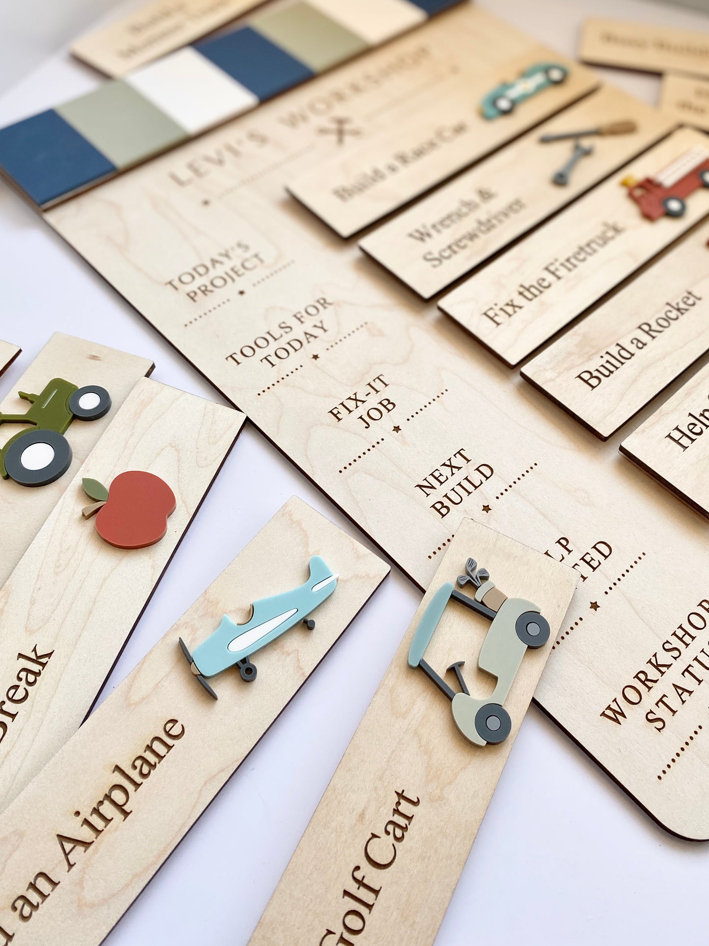 Workshop Play Board | Montessori Inspired | Construction Playroom Decor | Interchangeable Activity Board |  Pretend Play Workshop