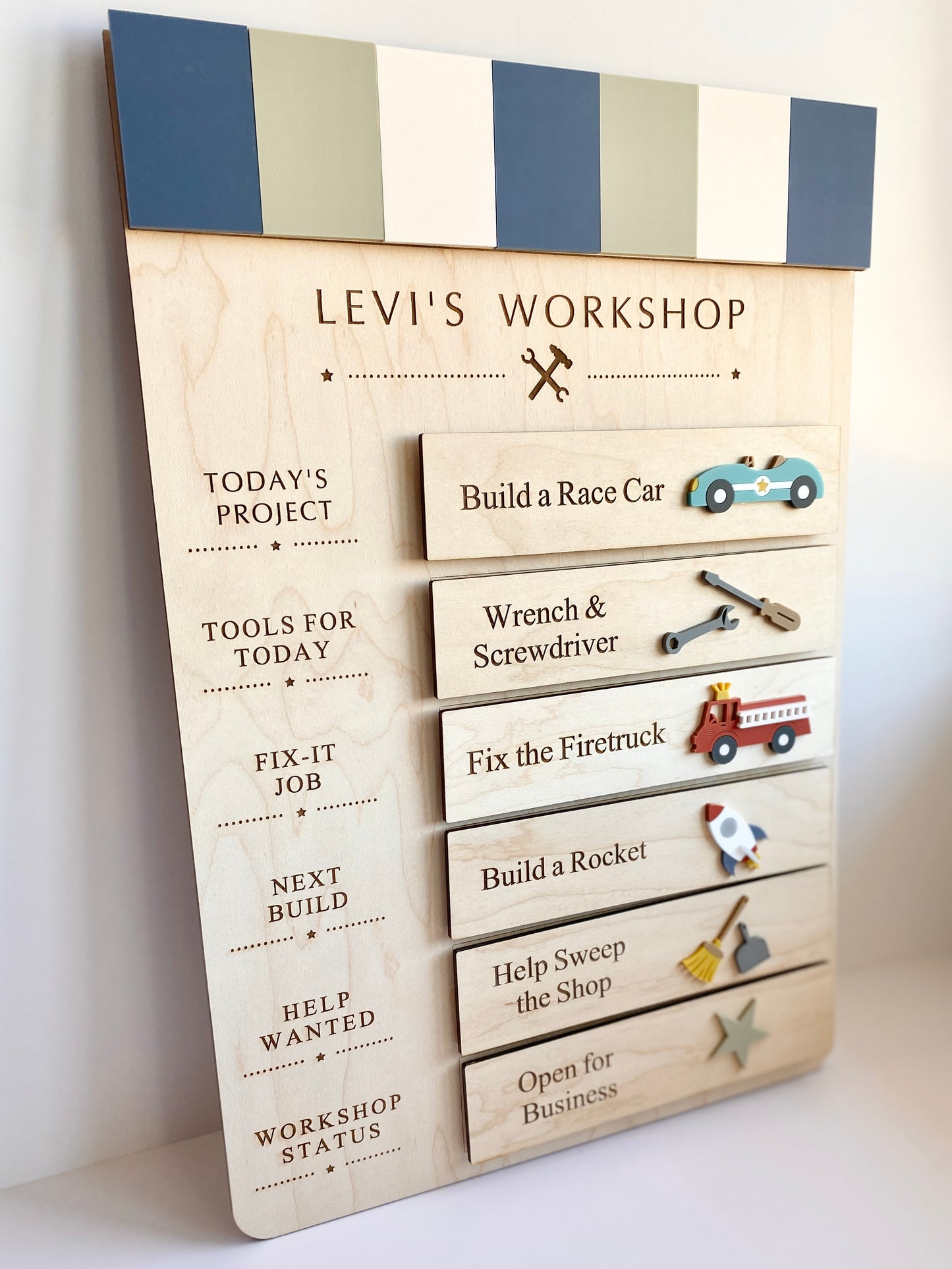 Workshop Play Board | Montessori Inspired | Construction Playroom Decor | Interchangeable Activity Board |  Pretend Play Workshop