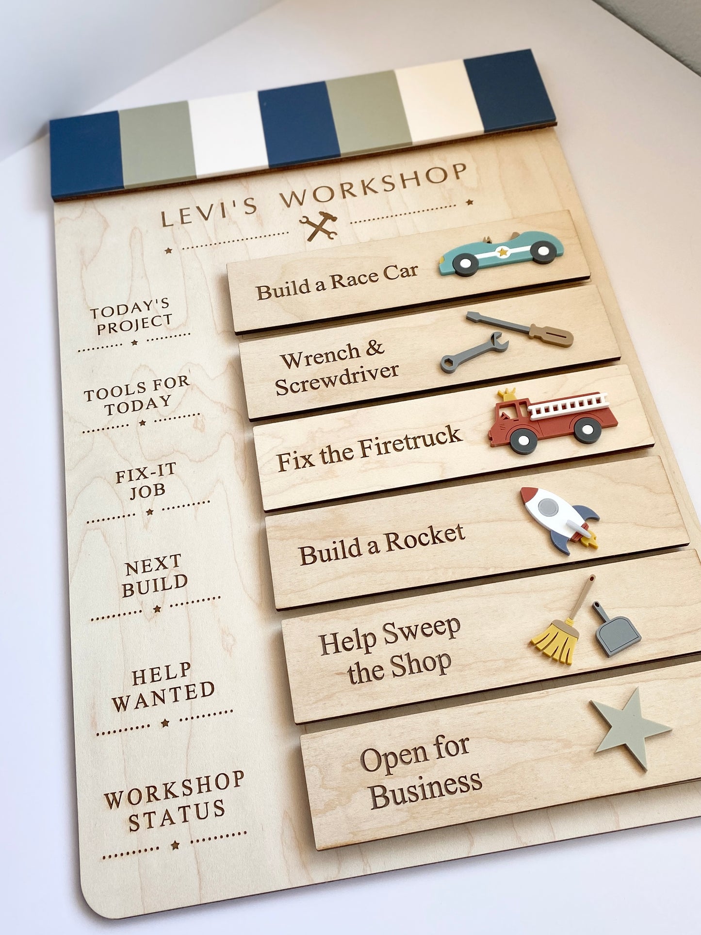 Workshop Play Board | Montessori Inspired | Construction Playroom Decor | Interchangeable Activity Board |  Pretend Play Workshop