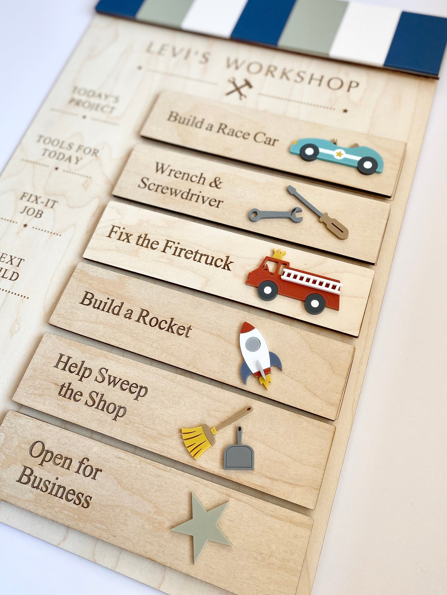 Workshop Play Board | Montessori Inspired | Construction Playroom Decor | Interchangeable Activity Board |  Pretend Play Workshop
