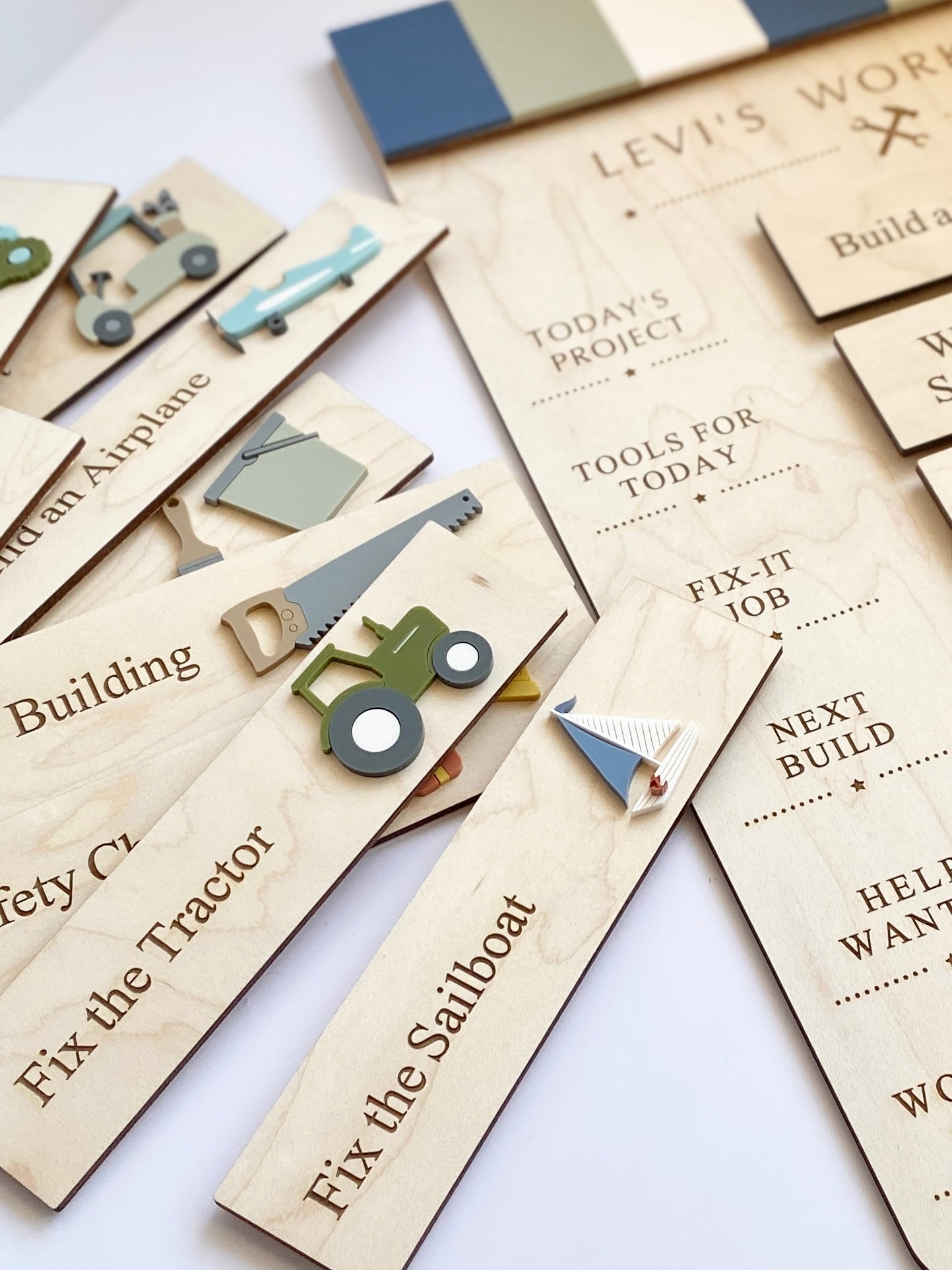 Workshop Play Board | Montessori Inspired | Construction Playroom Decor | Interchangeable Activity Board |  Pretend Play Workshop