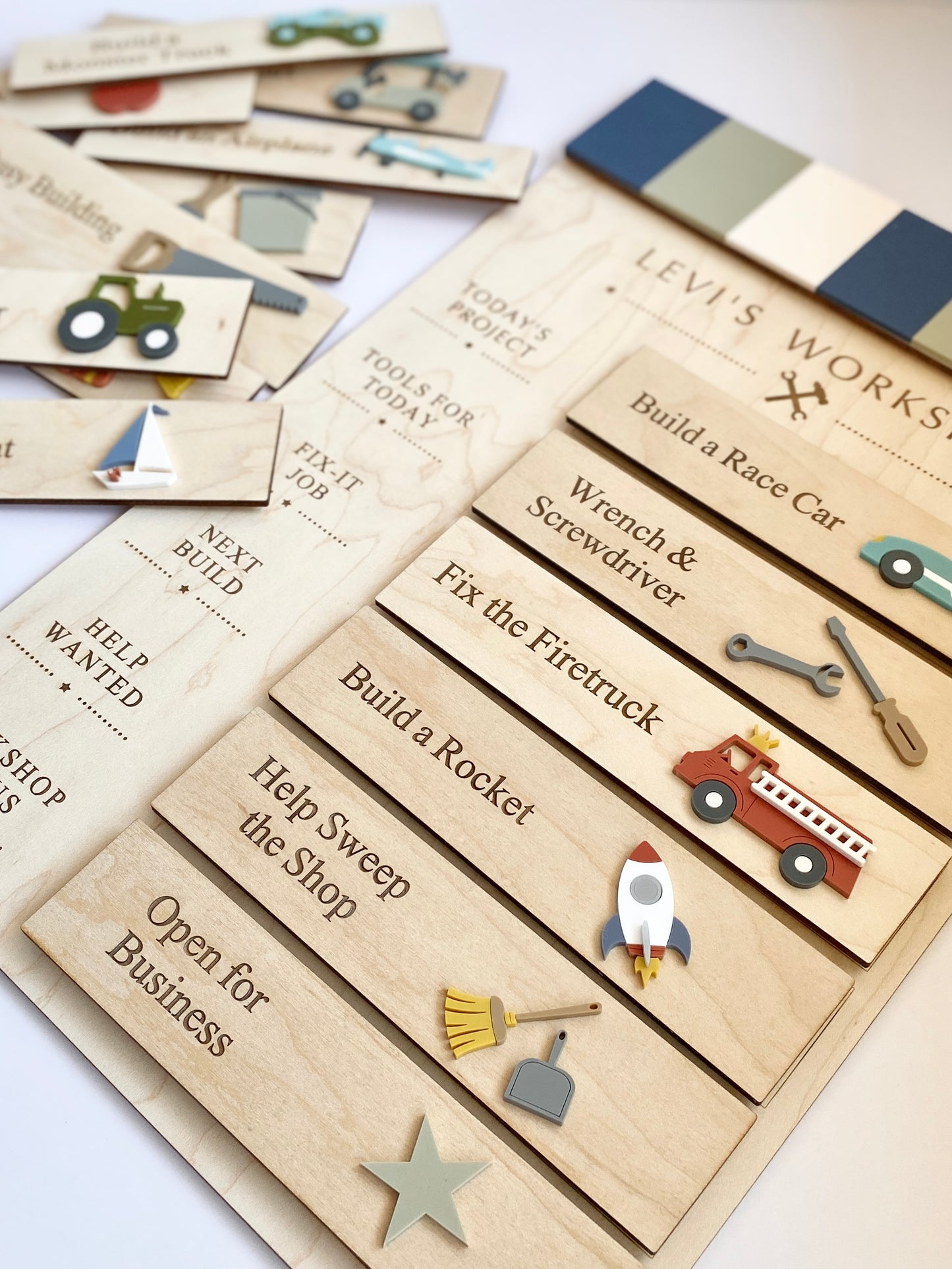 Workshop Play Board | Montessori Inspired | Construction Playroom Decor | Interchangeable Activity Board |  Pretend Play Workshop