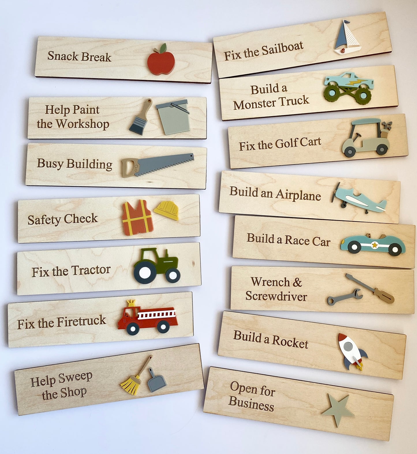 Workshop Play Board | Montessori Inspired | Construction Playroom Decor | Interchangeable Activity Board |  Pretend Play Workshop