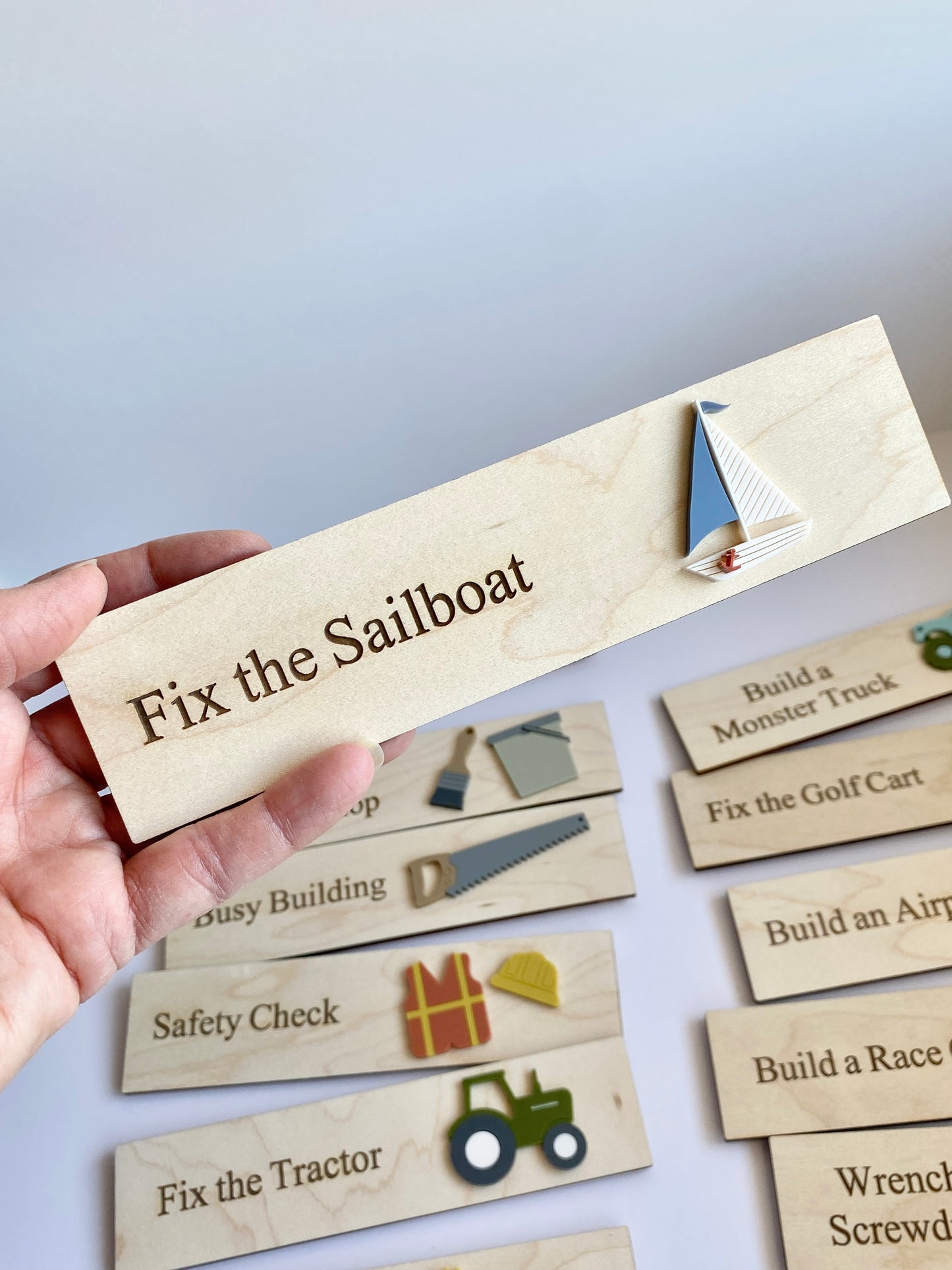 Workshop Play Board | Montessori Inspired | Construction Playroom Decor | Interchangeable Activity Board |  Pretend Play Workshop
