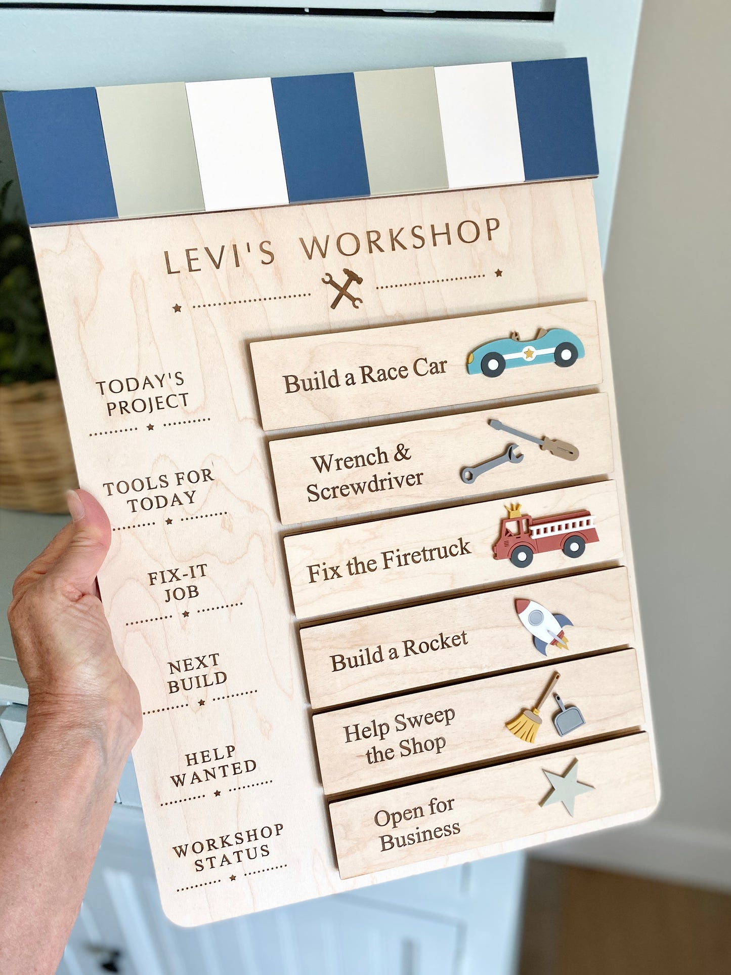 Workshop Play Board | Montessori Inspired | Construction Playroom Decor | Interchangeable Activity Board |  Pretend Play Workshop