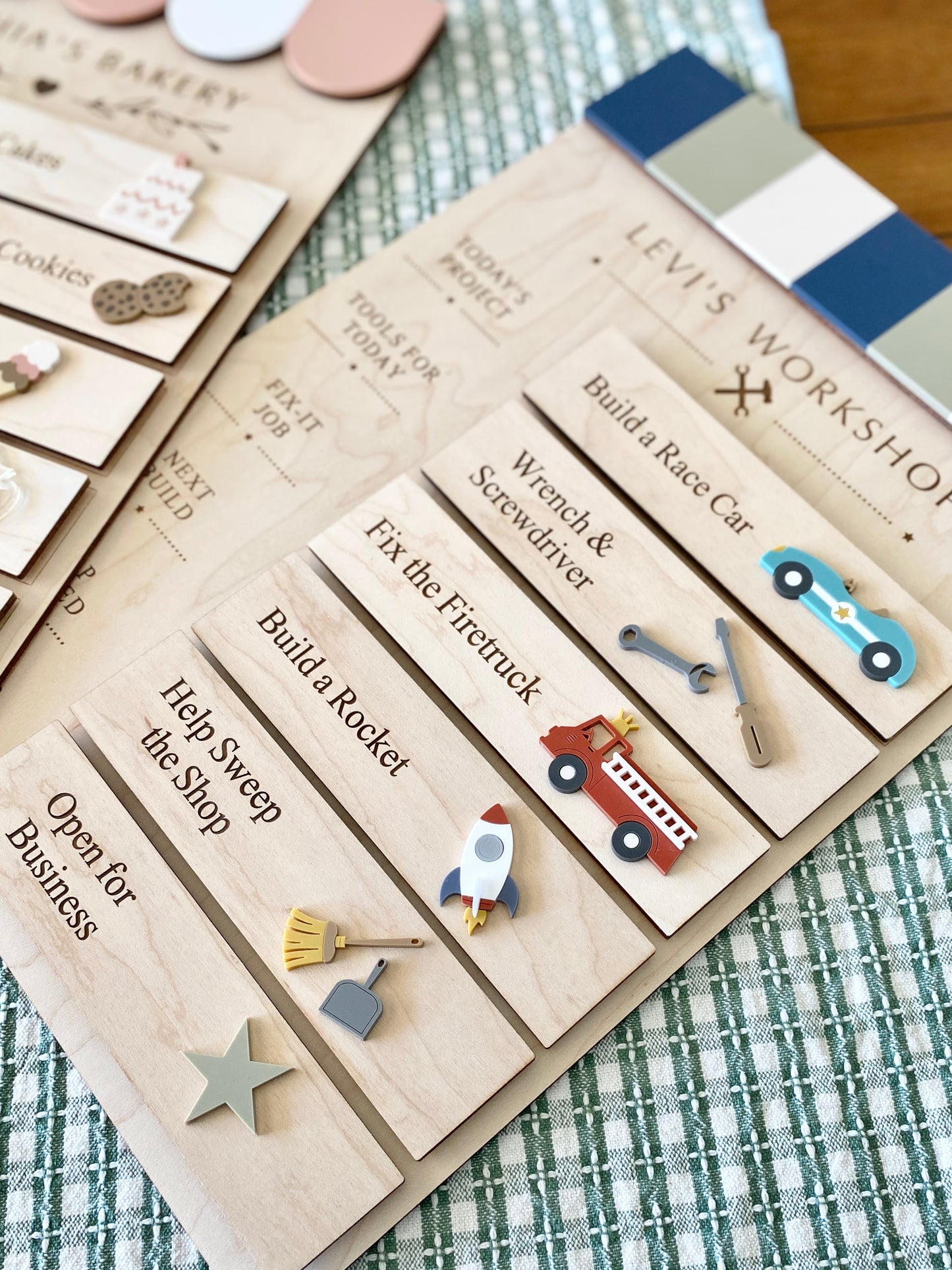 Workshop Play Board | Montessori Inspired | Construction Playroom Decor | Interchangeable Activity Board |  Pretend Play Workshop