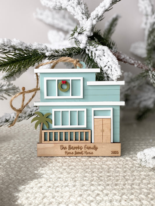 Coastal Christmas Beach House Ornament