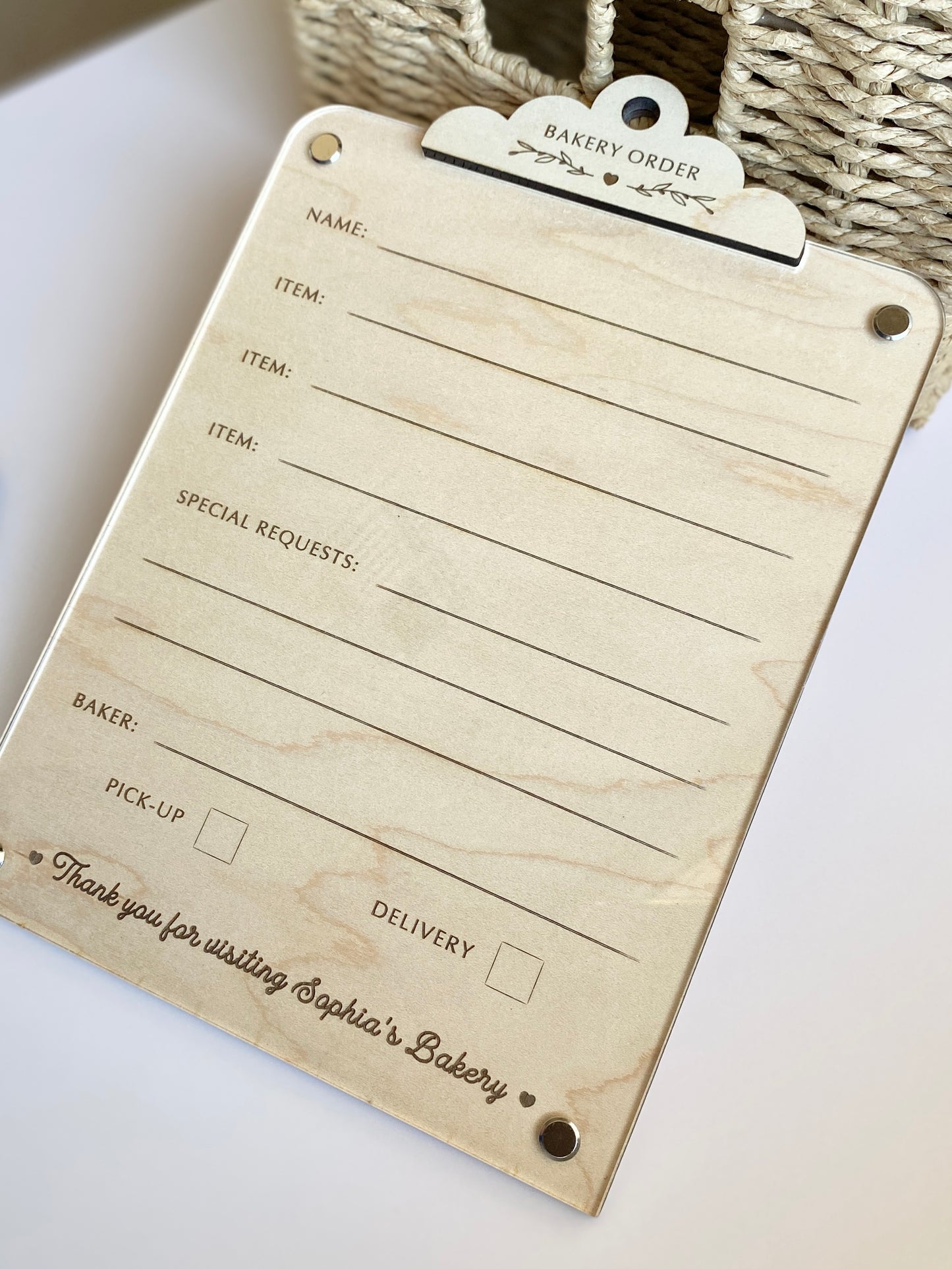 Bakery Order Pad for Kids | Pretend Play Bakery Accessory | Dry Erase Bakery Order Form | Play Kitchen Toy | Personalized Bakery Gift